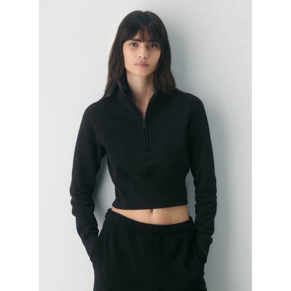 Aritzia Cozy Sweat Fleece Sweatshirt XS Black Snug Hi-Rib 1/2 Zip Mockneck